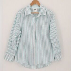 Aerie Striped Button Shirt Womens Size M Cotton Coastal Pocket Beachy Pastel